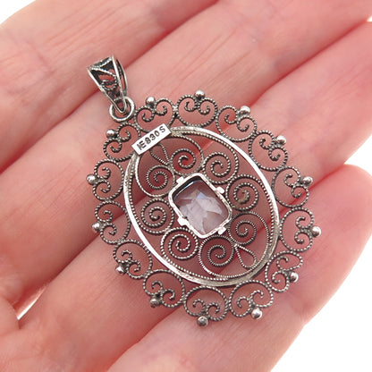 Nils Erik Elvik 830S Silver Vintage Norway Rhinestone Filigree Oxidized Pendant