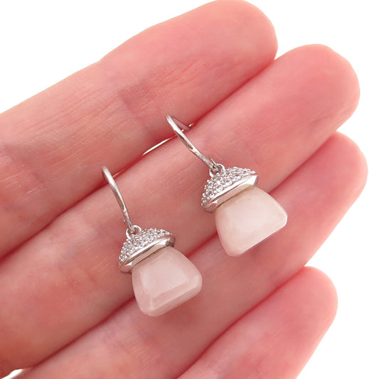 Esprit 925 Sterling Silver Vintage Real Rose Quartz & C Z Dangle Earrings