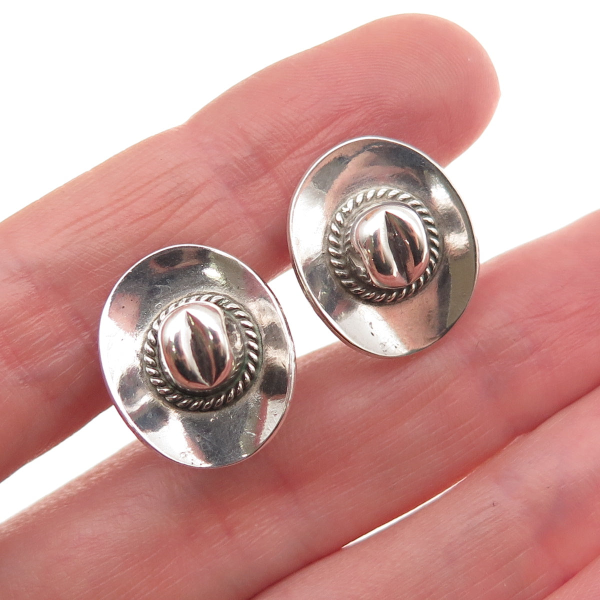 Old Pawn 925 Sterling Silver Vintage Southwestern Cowboy Hat Screw Back Earrings