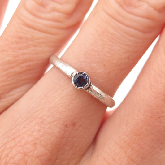925 Sterling Silver Vintage Real Round-Cut Iolite Oxidized Ring Size 6