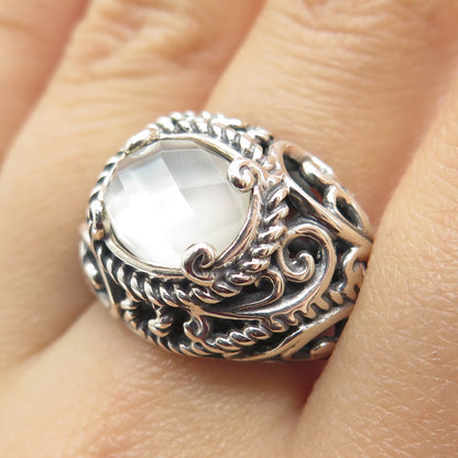 CAROLYN POLLACK 925 Sterling Silver Vintage Doublet MOP Ring Size 7.25