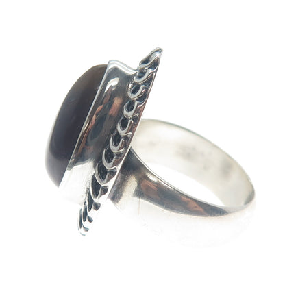 925 Sterling Silver Vintage Real Pear-Cut Tiger Eye Oxidized Ring Size 8.5