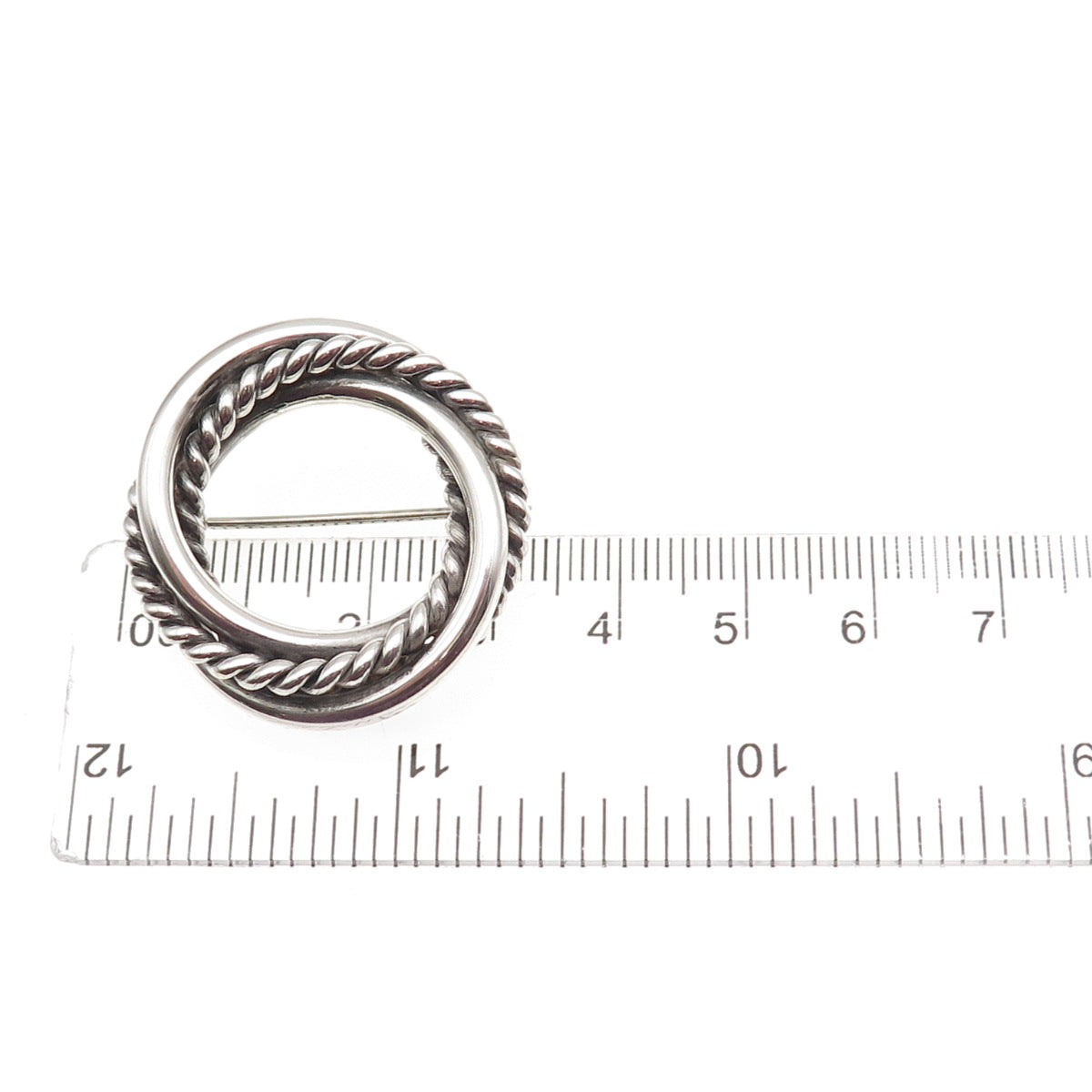 925 Sterling Silver Vintage Mexico Interlocked Circle Oxidized Pin Brooch