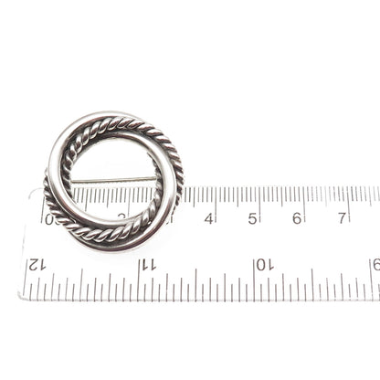 925 Sterling Silver Vintage Mexico Interlocked Circle Oxidized Pin Brooch