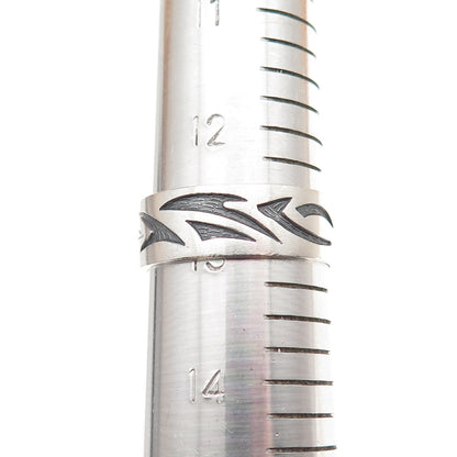 925 Sterling Silver Vintage Mexico Tribal Wave Oxidized Band Ring Size 13