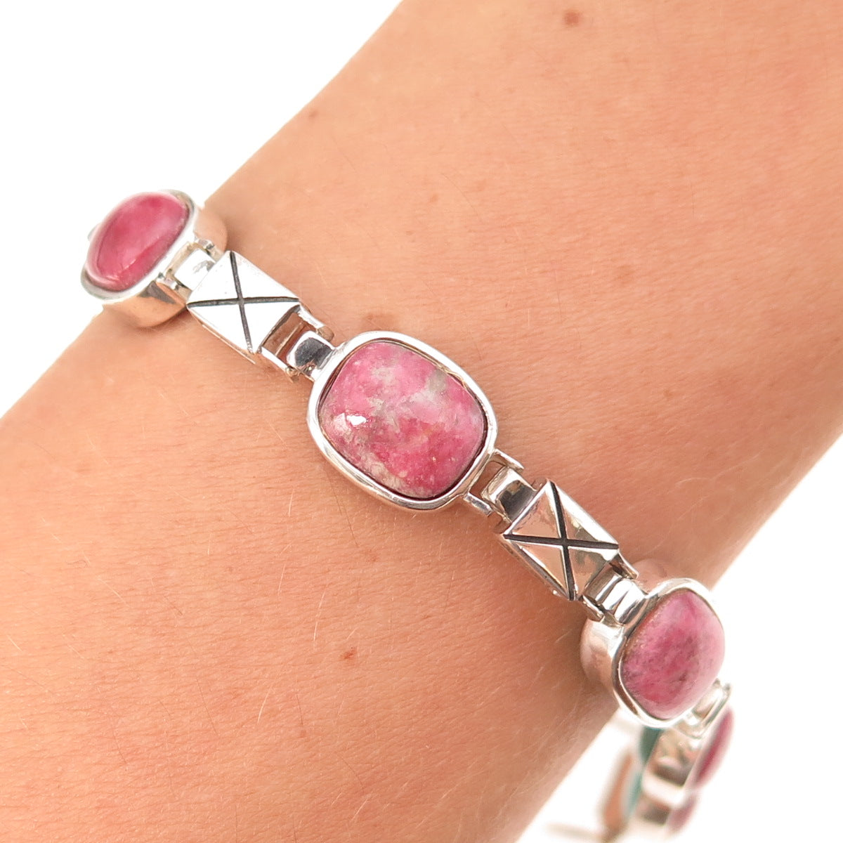 Jay King Desert Rose Sterling Vintage Real Multi-Gem Dual Sided Bracelet 6.25"