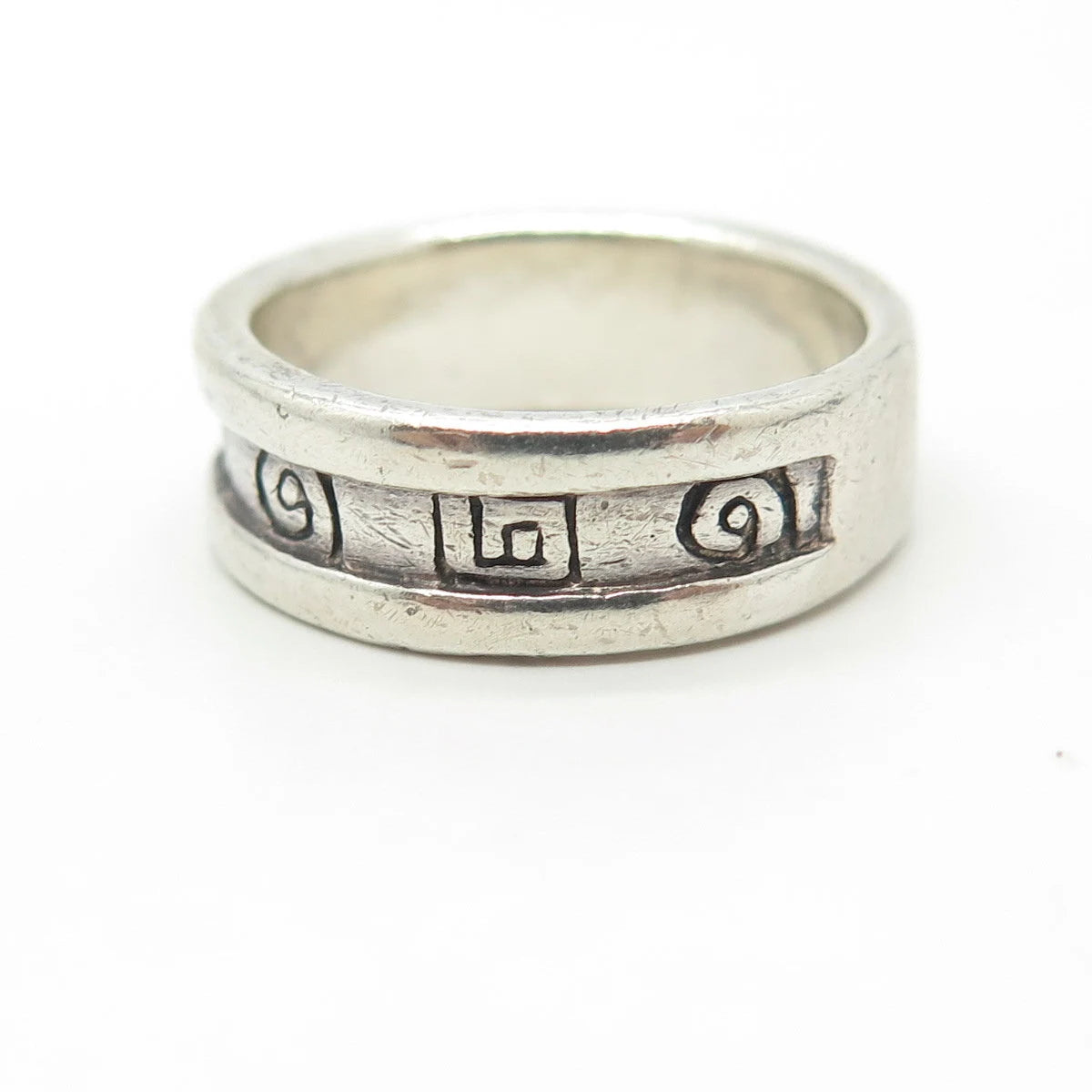 925 Sterling Silver Vintage Spiral Runic Viking Band Ring Size 7