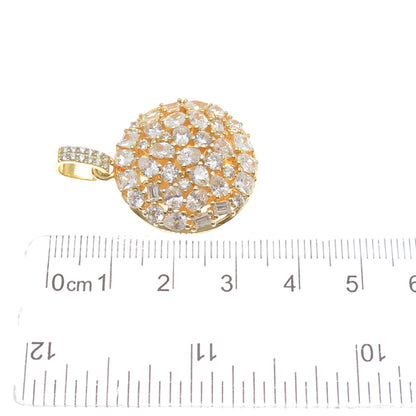 925 Sterling Silver Gold Plated Multi-C Z Sparkle Round Pendant