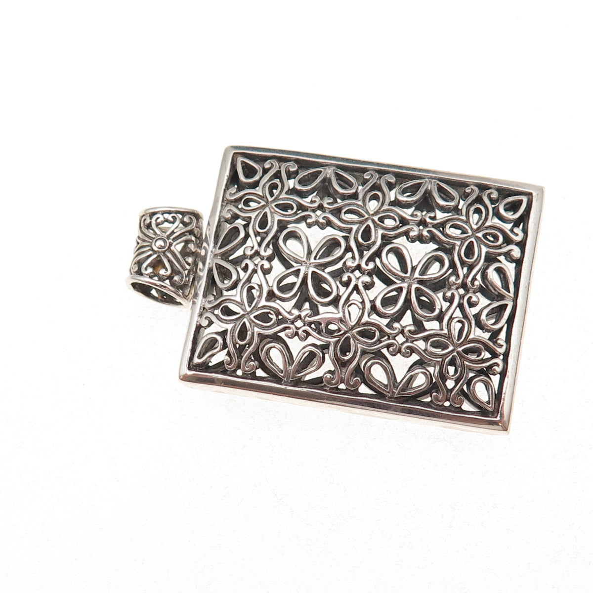 925 Sterling Silver Vintage Floral Oxidized Pendant