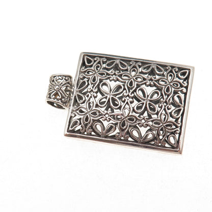 925 Sterling Silver Vintage Floral Oxidized Pendant