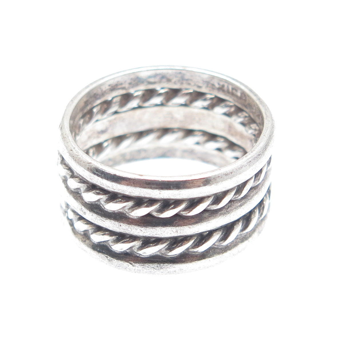 925 Sterling Silver Vintage Mexico Multi-Row Roped Oxidized Band Ring Size 6.25