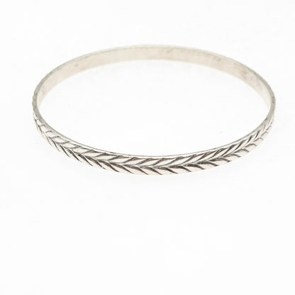 Beau 925 Sterling Silver Antique Art Deco Laurel Oxidized Bangle Bracelet 8"