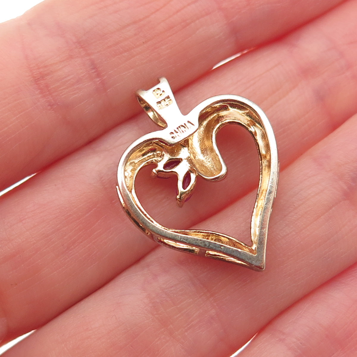 Ross Simons Sterling Silver Gold Plated Real Diamond & Ruby Heart Charm Pendant