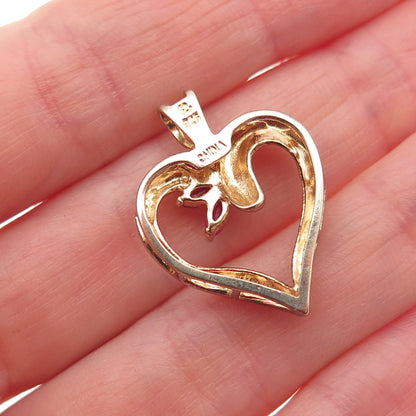 Ross Simons Sterling Silver Gold Plated Real Diamond & Ruby Heart Charm Pendant