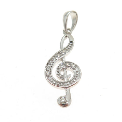 925 Sterling Silver Round-Cut Shaped C Z Treble Clef Pendant