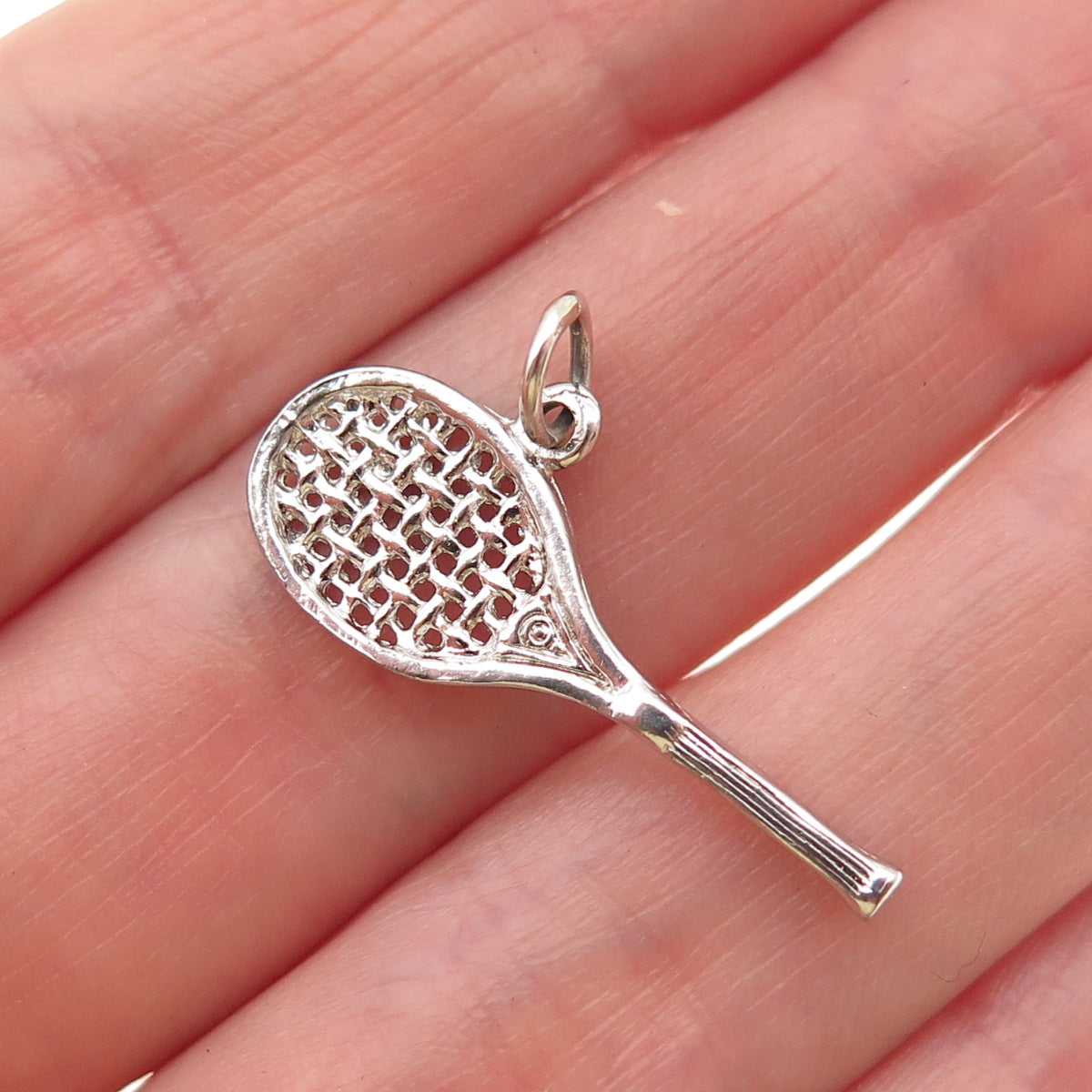 925 Sterling Silver Vintage Tennis Racket Charm Pendant