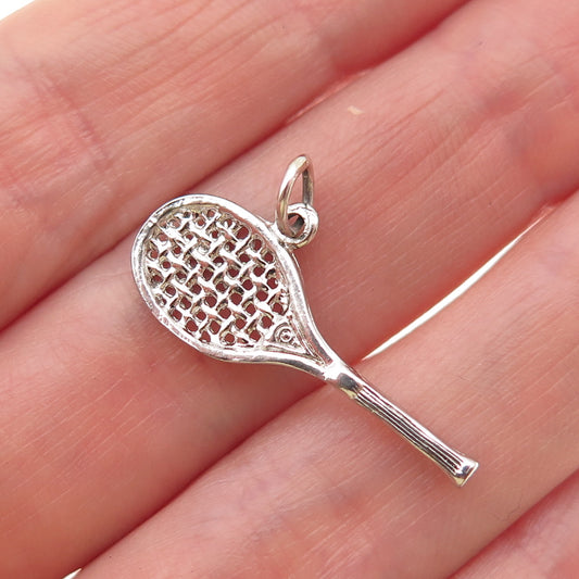 925 Sterling Silver Vintage Tennis Racket Charm Pendant