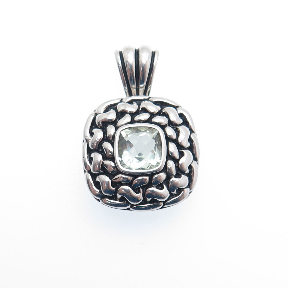 FADO 925 Sterling Silver Vintage Dublin Real Green Amethyst Modernist Pendant