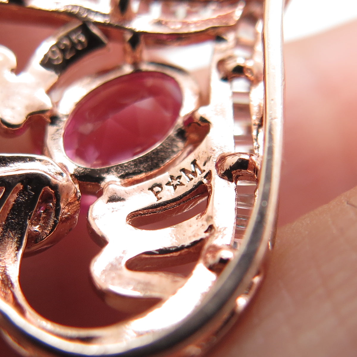 925 Sterling Rose Gold Plated Real Pink & White Topaz Mom Heart Charm Pendant