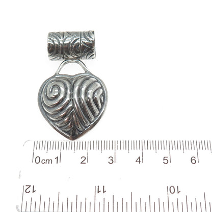 925 Sterling Silver Vintage Modernist Ornate Heart Oxidized Slide Pendant