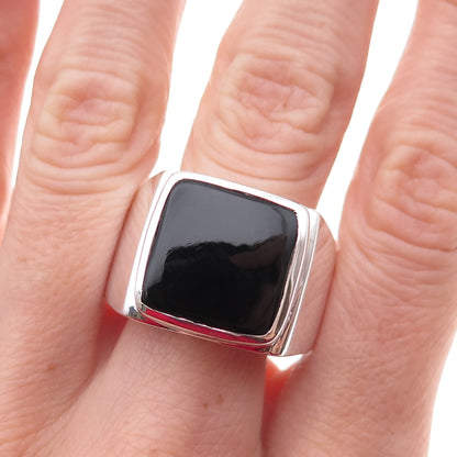 925 Sterling Silver Vintage Real Black Onyx Ring Size 13.25