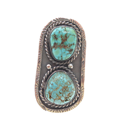 Old Pawn Sterling Silver Vintage Southwestern Turquoise Tribal Ring Size 7.25