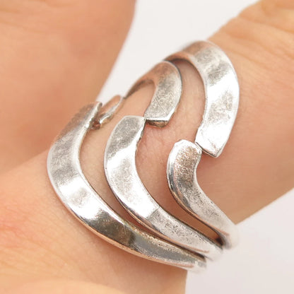925 Sterling Silver Vintage Wavy Triple-Bar Ring Size 8.25