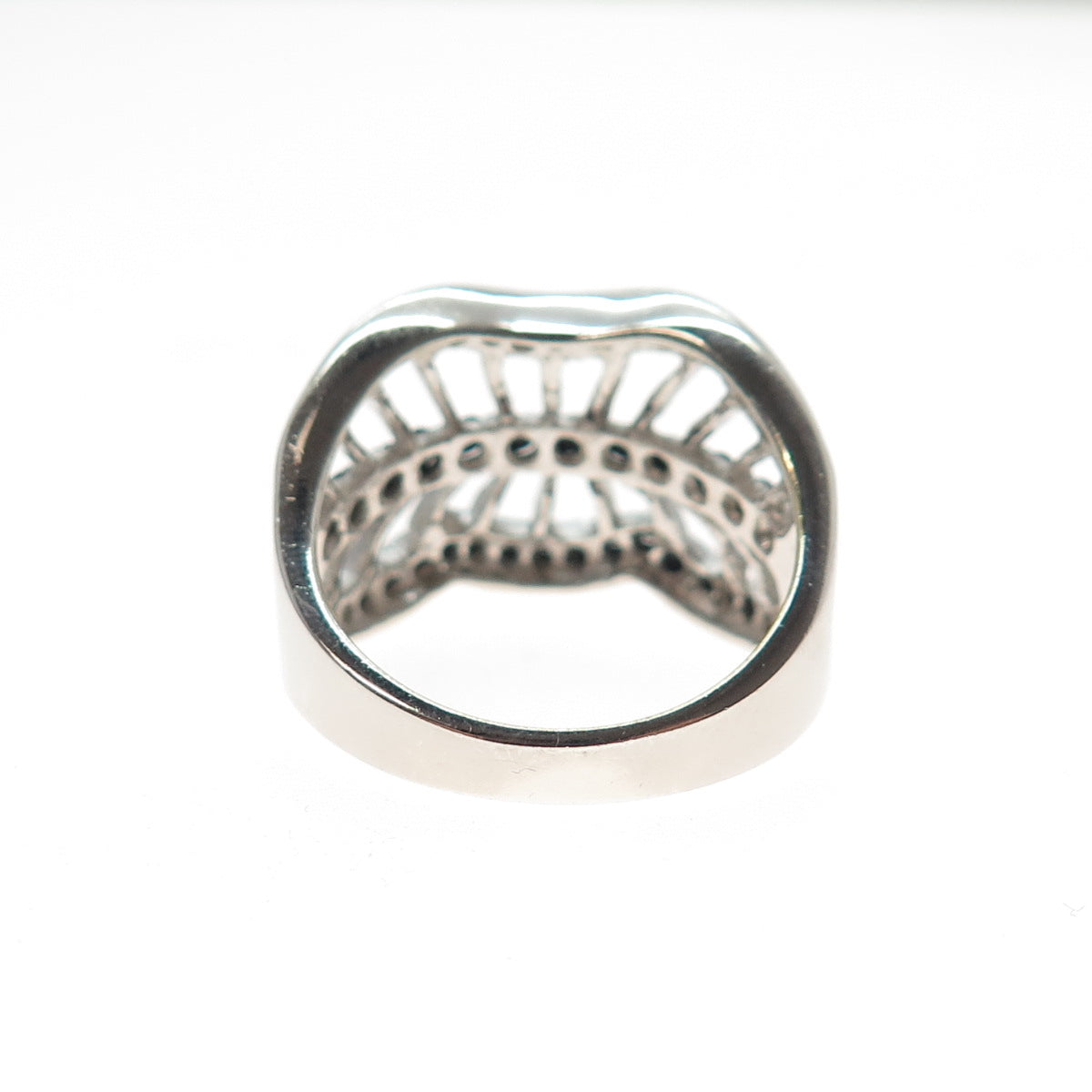 SAMPLE 925 Sterling Silver Real Round-Cut Black Spinel Modernist Ring Size 8