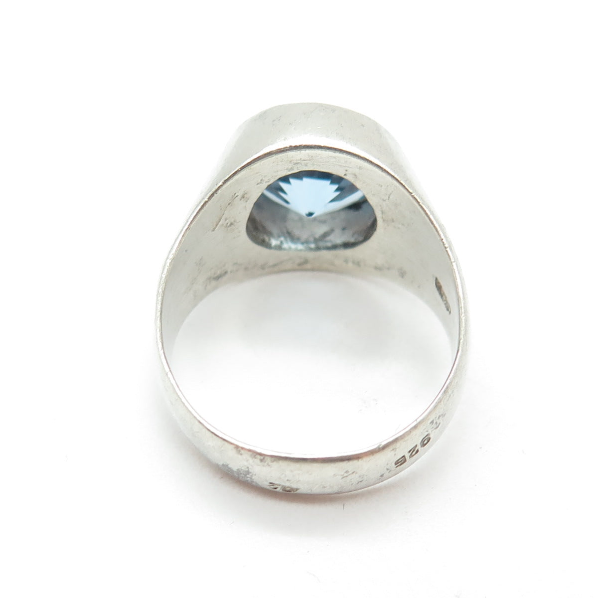 925 Sterling Silver Vintage Real Round-Cut Blue Topaz Modernist Ring Size 10