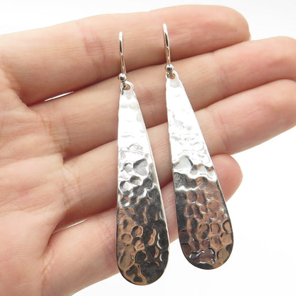 925 Sterling Silver Vintage Hammered Finish Dangling Hook Earrings