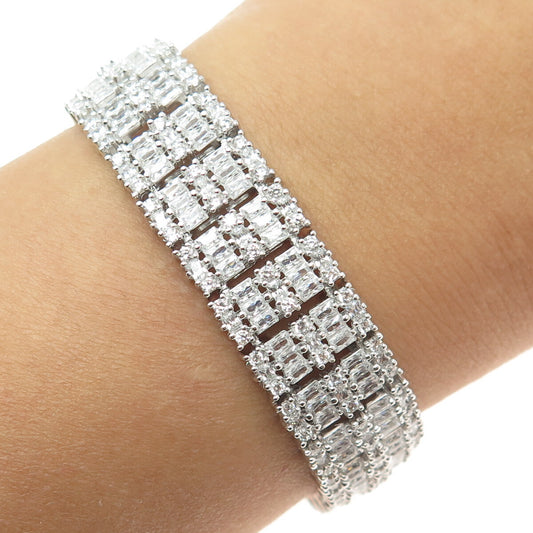 925 Sterling Silver Round & Baguette-Cut C Z Sparkle Link Bracelet 7.5"