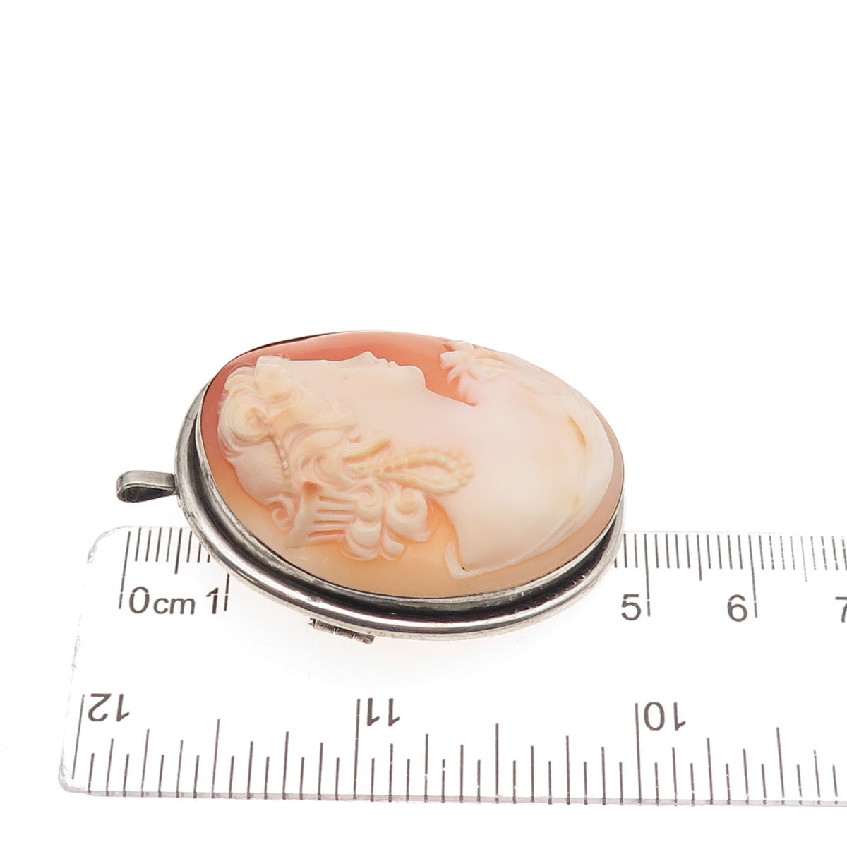 800 Silver Antique Art Deco Real MOP Carved Lady Cameo Pin Brooch / Pendant