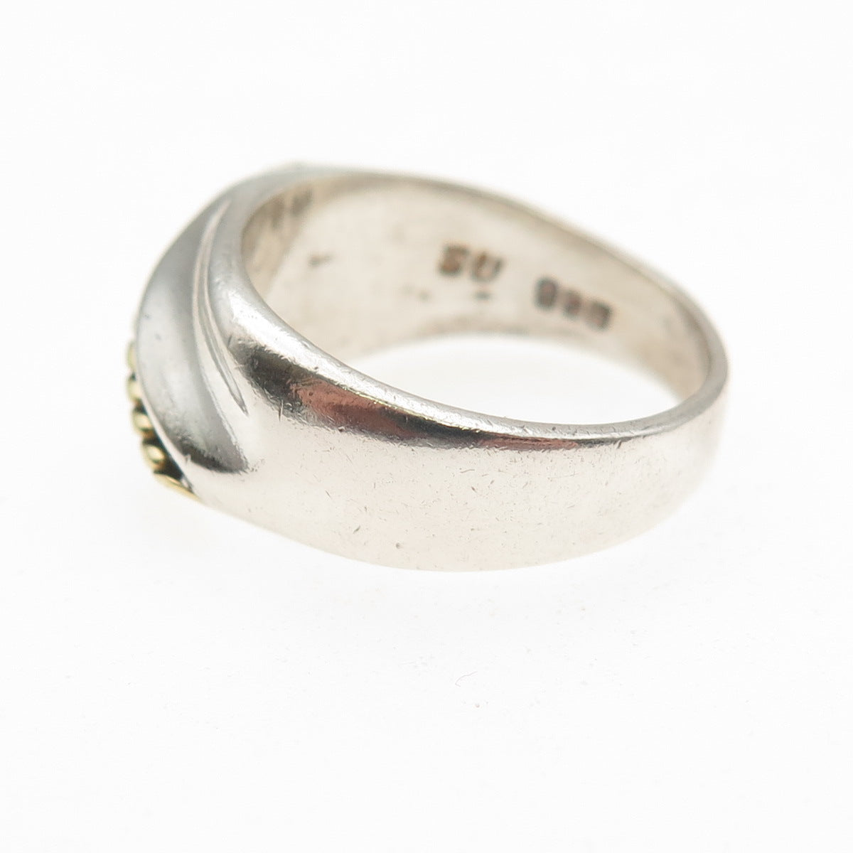 925 Sterling Silver 2-Tone Vintage Mexico Modernist Oxidized Ring Size 6