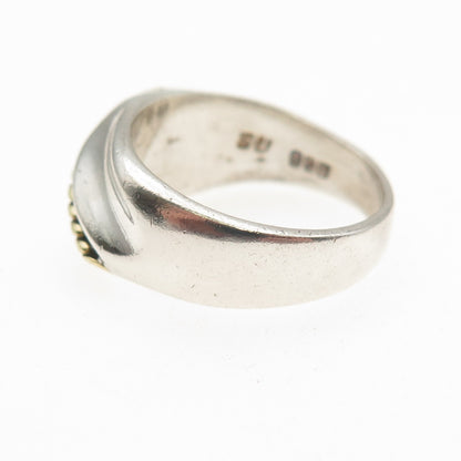 925 Sterling Silver 2-Tone Vintage Mexico Modernist Oxidized Ring Size 6