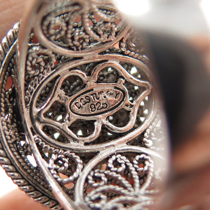 925 Sterling Silver Vintage Filigree Flower Oxidized Ring Size 11.25