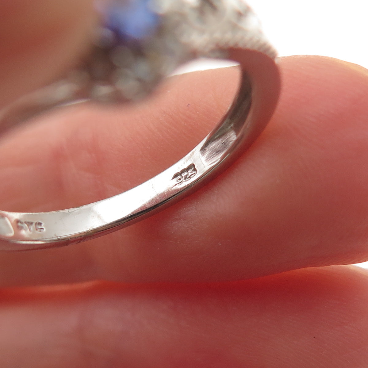 Chuck Clemency 925 Sterling Silver Real Tanzanite & White Topaz Ring Size 8.25