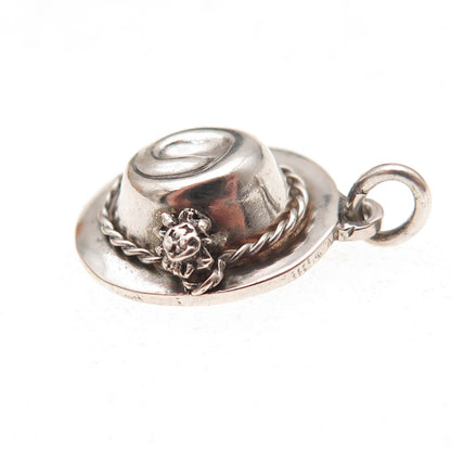925 Sterling Silver Vintage Ladies Hat Oxidized 3D Charm Pendant