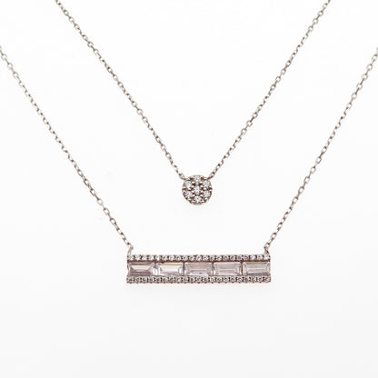 925 Sterling Silver Round & Emerald-Cut C Z Double Cable Chain Necklace 14-18"