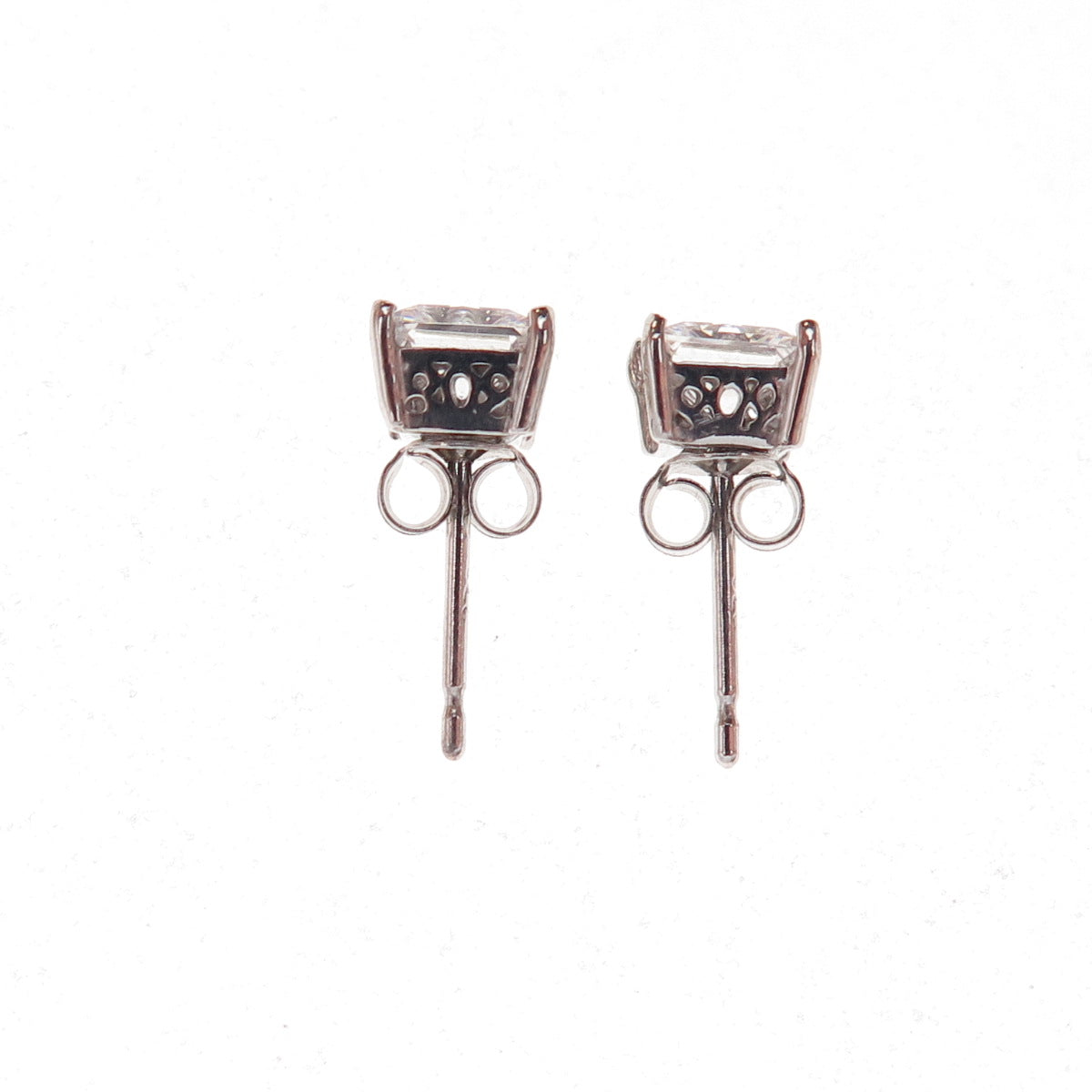 925 Sterling Silver Princess-Cut C Z Stud Earrings