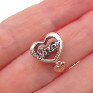 Pandora 925 Sterling Silver & Gold Love You Sister Heart Slide Bead Charm