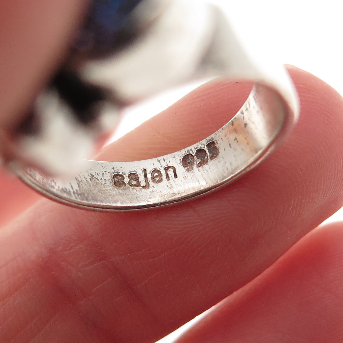 SAJEN Sterling Silver Vintage Moonstone Druzy Iolite & Blue Topaz Ring Size 8.25