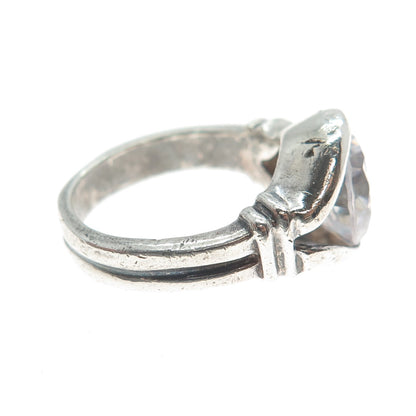 925 Sterling Silver Vintage Round-Cut Shaped C Z Oxidized Ring Size 5.25