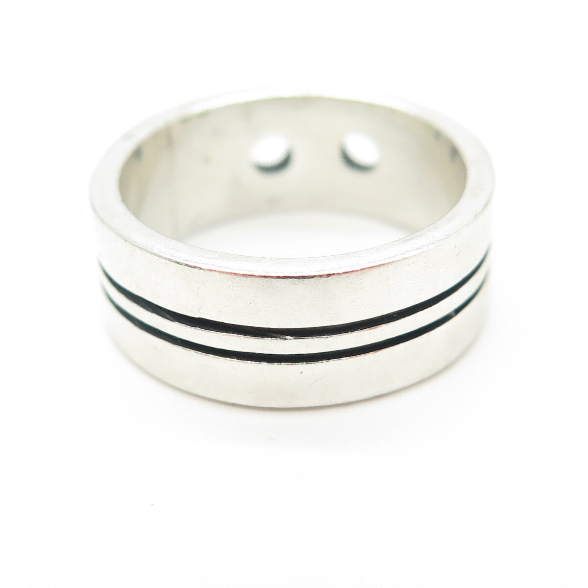 925 Sterling Silver Vintage Mexico Stripes & Hole Band Ring Size 7.5