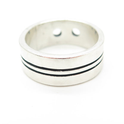 925 Sterling Silver Vintage Mexico Stripes & Hole Band Ring Size 7.5