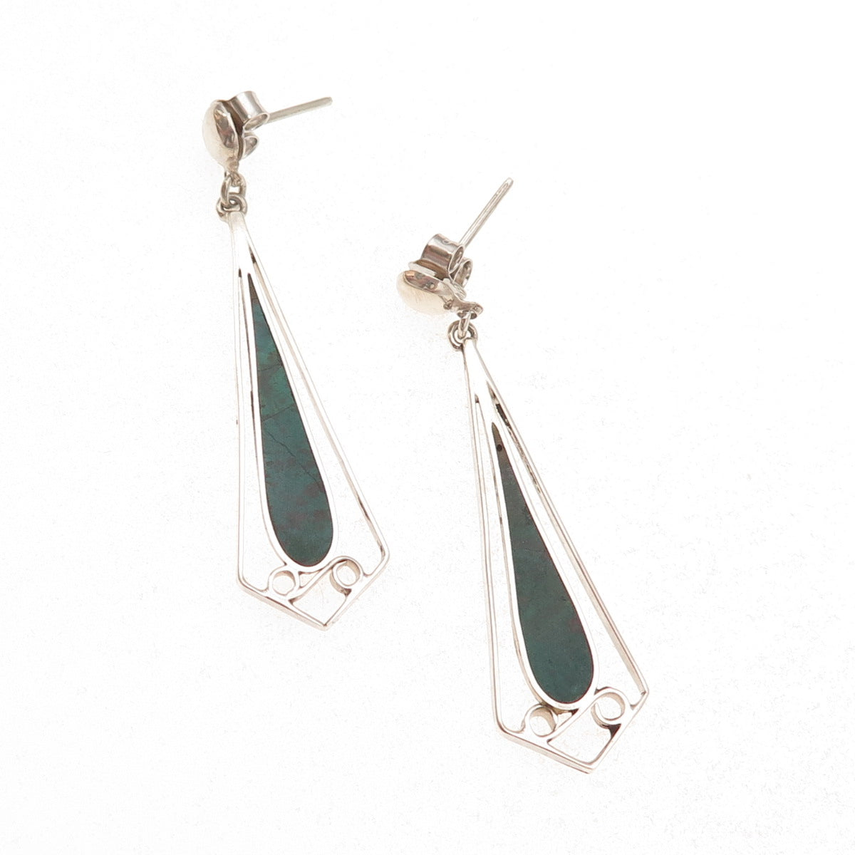 925 Sterling Silver Vintage Real Chrysocolla Modernist Dangle Earrings