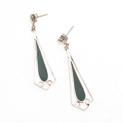 925 Sterling Silver Vintage Real Chrysocolla Modernist Dangle Earrings