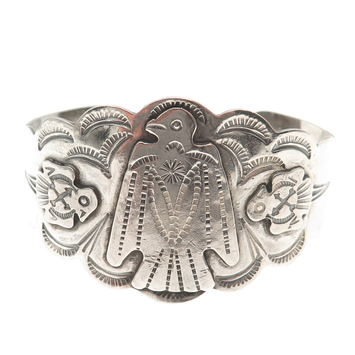 Old Pawn 925 Sterling Silver Vintage Thunderbird Adjustable Tribal Bracelet 7"