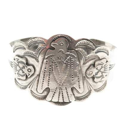 Old Pawn 925 Sterling Silver Vintage Thunderbird Adjustable Tribal Bracelet 7"