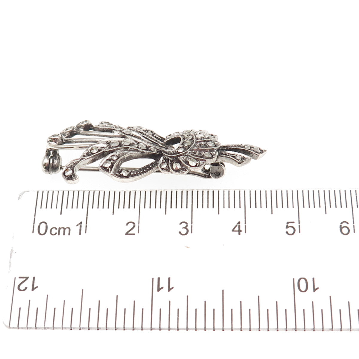 835 Silver Antique Art Deco Real Marcasite Floral Oxidized Pin Brooch