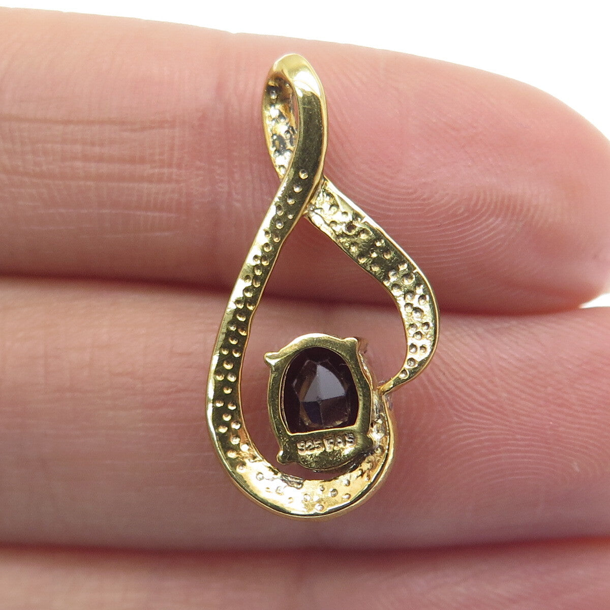 925 Sterling Silver Gold Plated Real Diamond Accent & Tourmaline Twisted Pendant